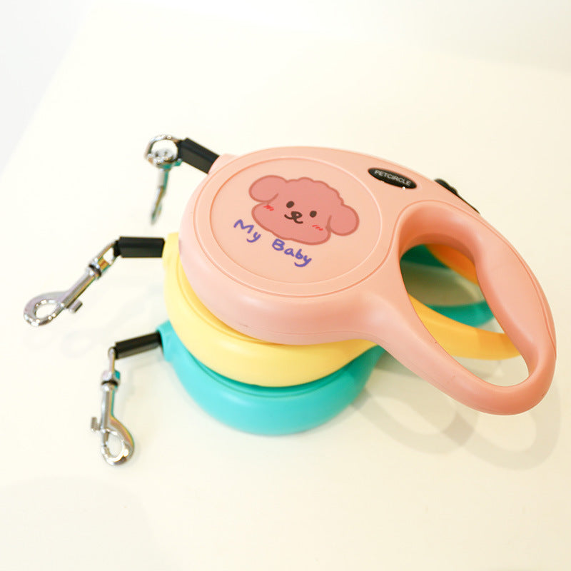 Pink Monster 5m Cartoon Retractable Dog Leash for Golden Retriever & Poodle Puppies - Durable, Tangle-Free Pet Walking Essential