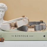 Beige Durable Dog Collar with Metal Buckle - Adjustable Nylon Pet Collar for Small to Large Dogs Size L
