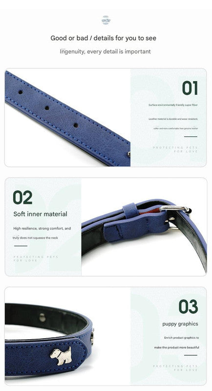 2 PCS Coffee Soft Leather Dog Collar - Adjustable & Durable for Medium/Large Dogs S-(48*2.0cm)