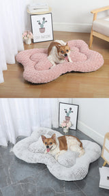 L Gold Rose Velvet Fish Scale Pet Bed - Creative Bone-Shaped Soft and Cozy Dog & Cat Nest
