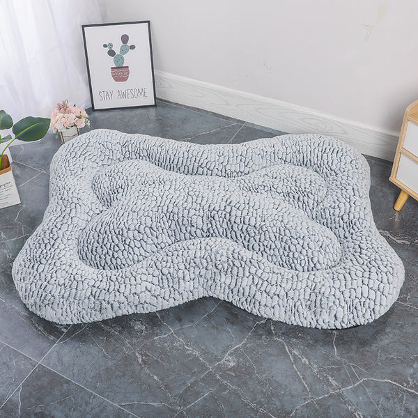 S Blue-grey Rose Velvet Fish Scale Pet Bed - Creative Bone-Shaped Soft and Cozy Dog & Cat Nest